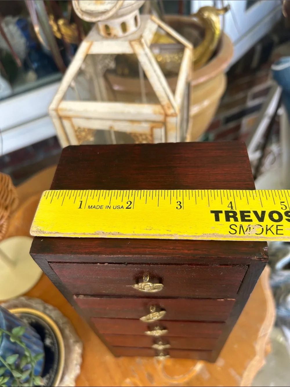 Small Red Wood 5-Drawer Jewelry Organizer